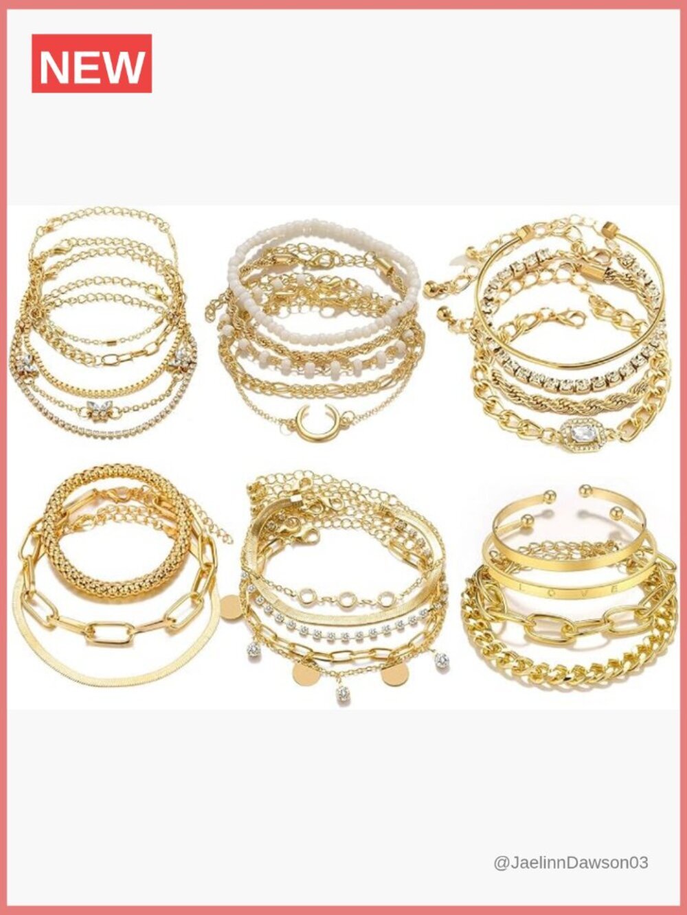 28pcs Gold Chain Bracelet Set Multiple Layered Bangle Link Anklet Adjustable